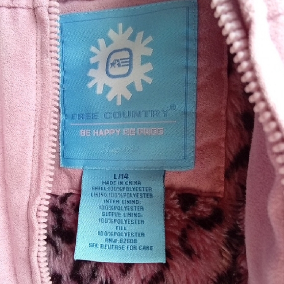 Kids L Free Country Pink Puffer Jacket with Faux Fur Hood - Picture 2 of 7